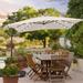 SANLUCE 8.2 ft. x 8.2 ft. Patio Offset Cantilever Umbrella With LED Lights Rectangular Canopy Steel Pole and Ribs in Beige