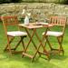 Aile Patio Bistro Folding Sets 1 Square Table with 2 Cushion Chairs FSC Acacia Wood Morning Sand