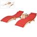 SAYFUT 3PCS Wooden Folding Patio Lounge Chair Table Set Red/White Cushion Pad Pool Deck