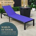 LeisureMod Marlin Modern Black Aluminum Outdoor Patio Chaise Lounge Chair with Square Fire Pit Side Table Perfect for Patio Lawn and Garden (Navy Blue)