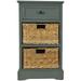 DecMode 16 x 28 Teal Wood 2 Seagrass Basket and 1 Drawer Storage Unit 1-Piece
