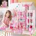 SEREE Doll House for Girls - 4-Story 11 Rooms Playhouse with 4 Dolls Toy Figures Princess Dreamhouse with Furniture & Rooms Accessories & Light Strip Christmas Gift Toy for Kids Ages 3 4 5 6 7 8+