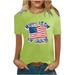 REORIAFEE Women US American Flag for Independence Day 4th of July T-Shirt Sexy Gradient Independence Print Top Round Neck Short Sleeve Green L