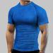 hanxiulin men summer breathable high elasticity sports tight short sleeve quick dry fitness top