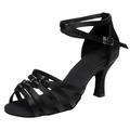 XIAQUJ Sandals for Womens Lace up Latin Dance High Heels Shoes Rhinestone Heeled Ballroom Salsa Tango Party Sequin Dance Shoes Sandals for Women Black 7(38)
