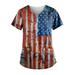 REORIAFEE Womens Patriotic 4th Of July Independence Day T-Shirt Independence Day Print Pocket Tops Uniform V-Neck Short Sleeve Blue XL