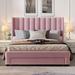 Mercer41 Lecharles Queen Storage Platform Bed Wood & /Upholstered/Velvet in Pink | 45.31 H x 64.51 W x 84.21 D in | Wayfair