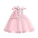 safuny Girls s Party Gown Birthday Dress Clearance Floral Lace Splicing Cold Shoulder Sleeve Princess Dress Lovely Comfy Fit Holiday Round Neck Bowknot Mesh Tiered Hem Vintage Pink 3-10Y