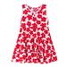 safuny Girls s A Line Dress Clearance Floral Print Vintage Keyhole Neck Princess Dress Pleated Ruffle Hem Holiday Sleeveless Lovely Comfy Fit Red 6-12Y