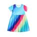 safuny Girls s A Line Dress Teens Clearance Tie Dye Comfy Fit Lovely Short Sleeve Round Neck Pleated Swing Hem Vintage Princess Dress Holiday Blue 140