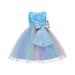 safuny Girls s Party Gown Birthday Dress Clearance Rainbow Gradient Lovely Comfy Fit Holiday Round Neck Floral Bowknot Lace Mesh Vintage Sleeveless Princess Dress Blue 2-9Y