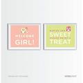 Welcome | Enjoy A Treat Modern Owl Girl Baby Shower Party Signs 2âˆ’Pack 2-Pack