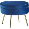 Polsterhocker SALESFEVER "Clam" Hocker Gr. B/H/T: 52 cm x 41 cm x 52 cm, Samt, Rund-Dunkelblau, blau (dunkelblau, gold) Polsterhocker