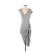 Highline Collective Casual Dress - Midi Plunge Short sleeves: Gray Print Dresses - Women's Size Small