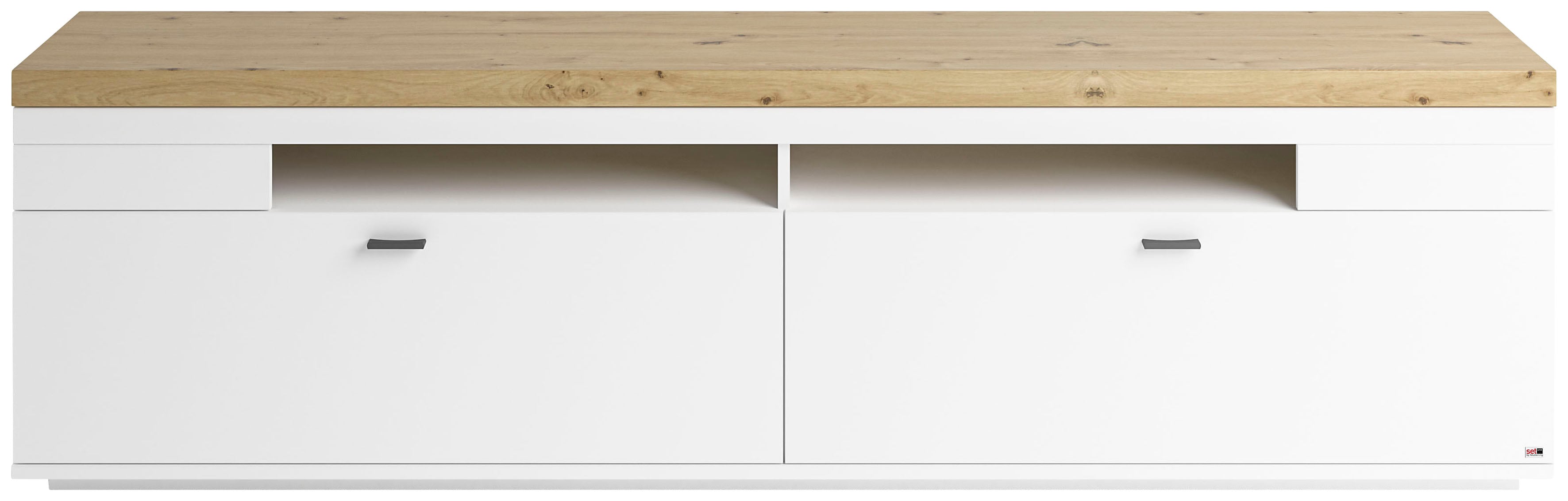 Lowboard "Lancaster", weiß (weiß mit eiche artisan), B:210cm H:60cm T:43,8cm, SET ONE BY MUSTERRING, Sideboards, In 2 Breiten erhältlich, Rahmen in Eicheabsetzung, mit Schubkästen