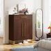 Everly Quinn Burholme 20 Pair Shoe Storage Cabinet Metal/Manufactured Wood in Brown | 39.37 H x 31.5 W x 15.75 D in | Wayfair