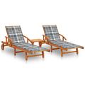 Wildon Home® Harling Outdoor Acacia Chaise Lounge - Set of 2 w/ Table Wood/Solid Wood in Brown/White | 33.5 H x 26.4 W x 78.3 D in | Wayfair