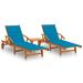 Wildon Home® Fennville Outdoor Acacia Chaise Lounge - Set of 2 w/ Table Wood/Solid Wood in Brown/White | 33.5 H x 26.4 W x 78.3 D in | Wayfair