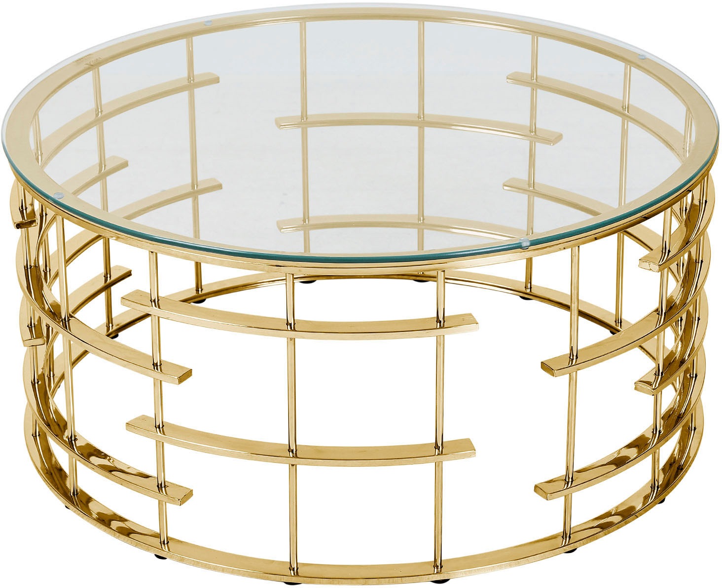 Couchtisch SALESFEVER "Couchtisch: Stil und Funktionalität", gold (gold, gold, klar), B:90cm H:42cm T:90cm, Metall, Sicherheitsglas, Tische, Gestell gefertigt aus rostfreiem Edelstahl