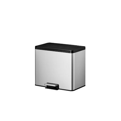 PROREGAL Rechteckiger Treteimer aus gebürstetem Edelstahl mit Soft-Close & Stay-Open Deckel | 9+9+9 Liter, HxBxT 41,1x46,2x38,8cm | Silber Image