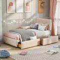 Lit avec tiroirs 90x200 cm Tissu velours pour adultes et adolescents Lit d'enfant lit simple Rose