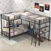 Brown Metal MDF L-Shaped Bunk Bed: Twin over Twin with Loft Bed, Desk, Shelf