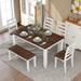 6-piece dining table with bench, kitchen with wooden table, walnut + white cottage