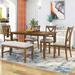 6-piece dining table set with antique style rectangular living room table and 4 fabric chairs and 1 bench