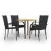 Anself 5 Piece Patio Dining Set Acacia Wood Tabletop Table and 4 Chairs Black Poly Rattan Steel Frame Outdoor Dining Set for Garden Lawn Courtyard