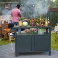 Domi Grill Carts Outdoor with Storage and Wheels Whole Metal Portable Table and Storage Cabinet for BBQ Deck Patio Backyard(Dark Grey L45x W20.31x H35.51 Inch)