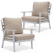 LeisureMod Walbrooke Mid-Century Modern Outdoor Patio Armchair with White Powder Coated Aluminum Frame and Removable Cushions for Patio Balcony and Backyard Set of 2 (Beige)