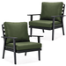 LeisureMod Walbrooke Mid-Century Modern Outdoor Patio Armchair with Black Powder Coated Aluminum Frame and Removable Cushions for Patio Balcony and Backyard Set of 2 (Green)