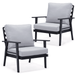 LeisureMod Walbrooke Mid-Century Modern Outdoor Patio Armchair with Black Powder Coated Aluminum Frame and Removable Cushions for Patio Balcony and Backyard Set of 2 (Light Grey)