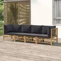 Gecheer 4 Piece Patio Set with Dark Gray Cushions Bamboo