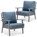 LeisureMod Walbrooke Mid-Century Modern Outdoor Patio Armchair with Grey Powder Coated Aluminum Frame and Removable Cushions for Patio Balcony and Backyard Set of 2 (Navy Blue)