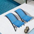 Outdoor Lounge Chair of 2 PCS Set Patio Chaise Lounge with Adjustable Backrest Aluminum Frame Recliner Chair for Patio Lawn Beach Pool Side Sunbathing Easy Assembly and Clean Blue