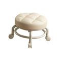 Roller Seat Sofa Tea Stool Portable 360 Degree Rotating Comfortable PU Leather Padded Footstool Furniture Stool for Outdoor Bedroom Entryway White