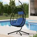 SYNGAR Hanging Egg Chair Swing Chair with Steel Hammock Stand Set Hammock Chair with Soft Seat Cushion Multifunctional Hanging Chairs for Outdoor Indoor Bedroom Navy Blue