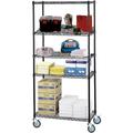 36 Deep x 36 Wide x 92 High 5 Tier Black Wire Shelf Truck with 1200 lb Capacity