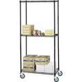 24 Deep x 24 Wide x 102 High 3 Tier Black Wire Shelf Truck with 1200 lb Capacity