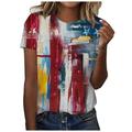 REORIAFEE USA Flag Top Women Tops Patriotic 4th of July Shirts Graphic Summer Loose Print T-Shirt Crewneck Short Sleeve Red S