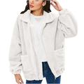 YFPWM Women s Warm Trendy Winter Jacket Office Work Jacket Spring Jacket Plush Top Loose Pocket Coat Long Sleeve Hooded Coat Jacket White M