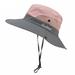 Wide Brim Bucket Hats Fishing Cycling Sun Hat Breathable Mesh Summer UV Protection Foldable Bucket Hats Pink+Gray