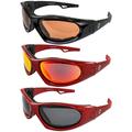 3 Pairs of Hurricane Category 5 Jet & Water Ski Floating Sunglasses to Goggles Hybrid - Black Frames with Smoke Lens - Red Frames with Smoke & Red Mirror Lenses