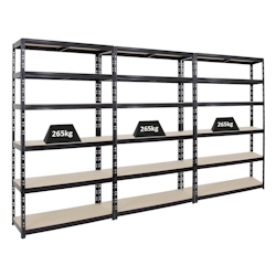 PROREGAL 3x Schwerlastregal Giant Tiger XL | HxBxT 220x120x40cm | Fachlast 265kg | 6-Ebenen | Schwarz | Garagenregal Lagerregal Steckregal Kellerregal Image