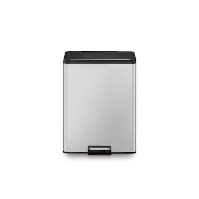PROREGAL Rechteckiger Treteimer aus gebürstetem Edelstahl mit Soft-Close & Stay-Open Deckel | 20+20 Liter, HxBxT 59,2x33,8x46,2cm | Silber Image