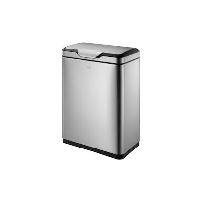 PROREGAL Schöner Abfalleimer aus gebürstetem Edelstahl mit breiter Touch-Öffnung | 20+20 Liter, HxBxT 67,4x28x46cm | Silber Image