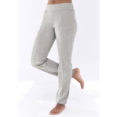 Relaxhose H.I.S, Damen, Gr. 40/42, N-Gr, grau (hellgrau meliert), angeraute Sweatware, Obermaterial: 90% Baumwolle, 10% Polyester, meliert, casual, Hosen, mit Piping vorn, Loungeanzug Image