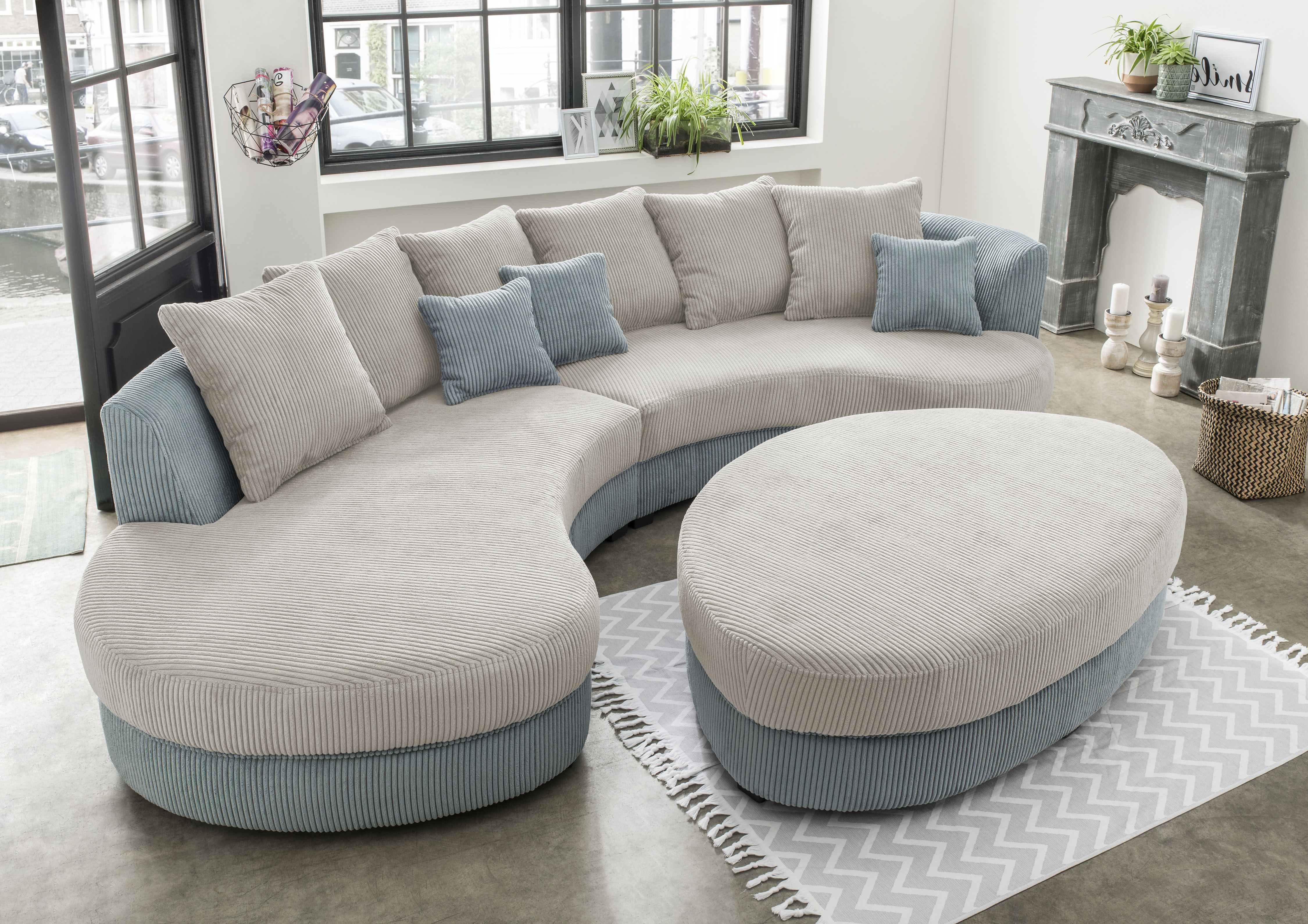 Ecksofa HOME AFFAIRE "Limoncello organische Formensprache, OTTOs Choice, L-Form", blau (aqua, beige), B:287cm H:76cm T:160cm, 100% Polyester, Sofas, Ecksofa, ergonomische Form
