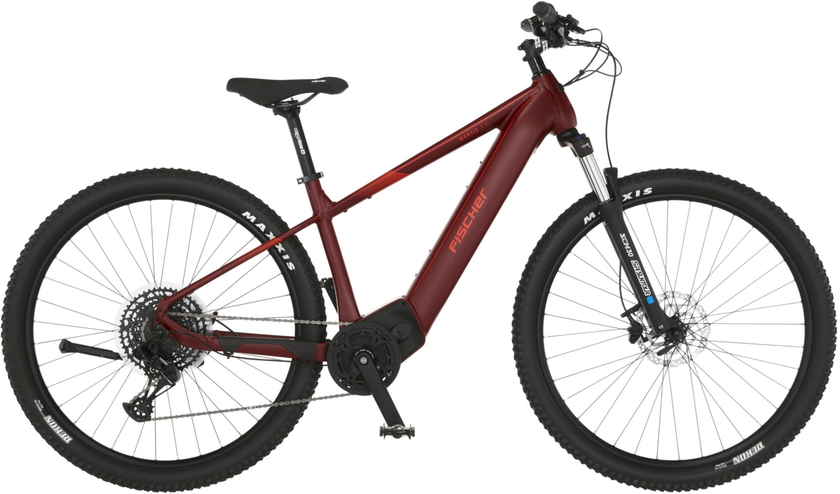 E-Bike FISCHER FAHRRAD "MONTIS 7.0I 630" Gr. 49, rot (purpur, rot, schwarz), Elektrofahrräder, 49cm, 29 Zoll (73,66cm), Pedelec, Elektrofahrrad für Damen u. Herren, MTB, Topseller Image